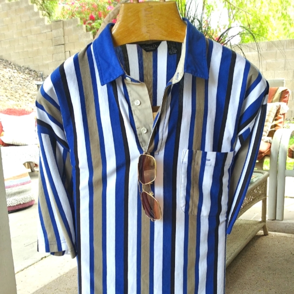 🆕 Christian Dior Monsieur Vertical Striped Short Sleeve Polo
